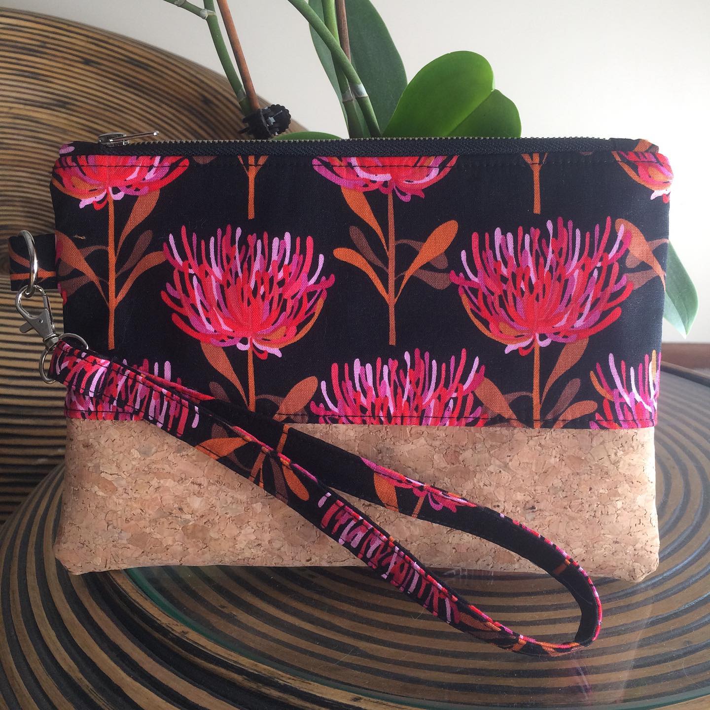 Pink Waratah and Cork Clutch - Japri
