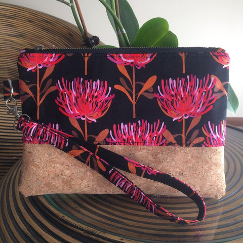 Pink Waratah and Cork Clutch - Japri