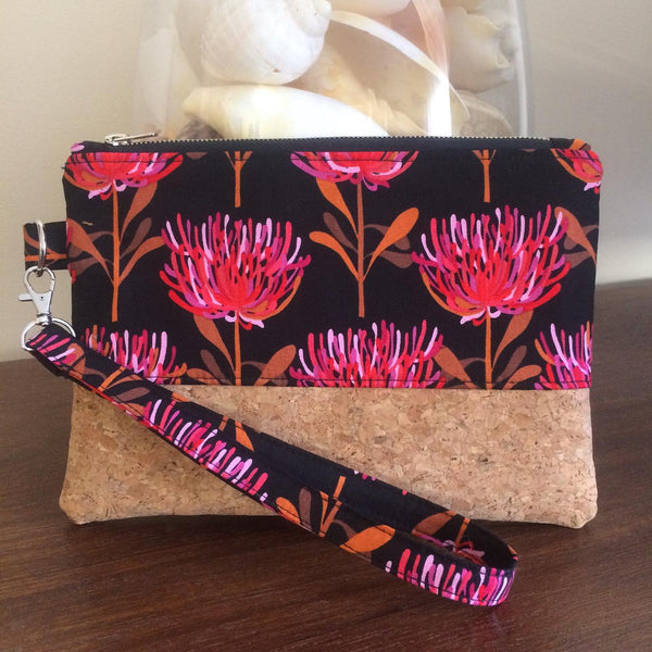Pink Waratah and Cork Clutch - Japri